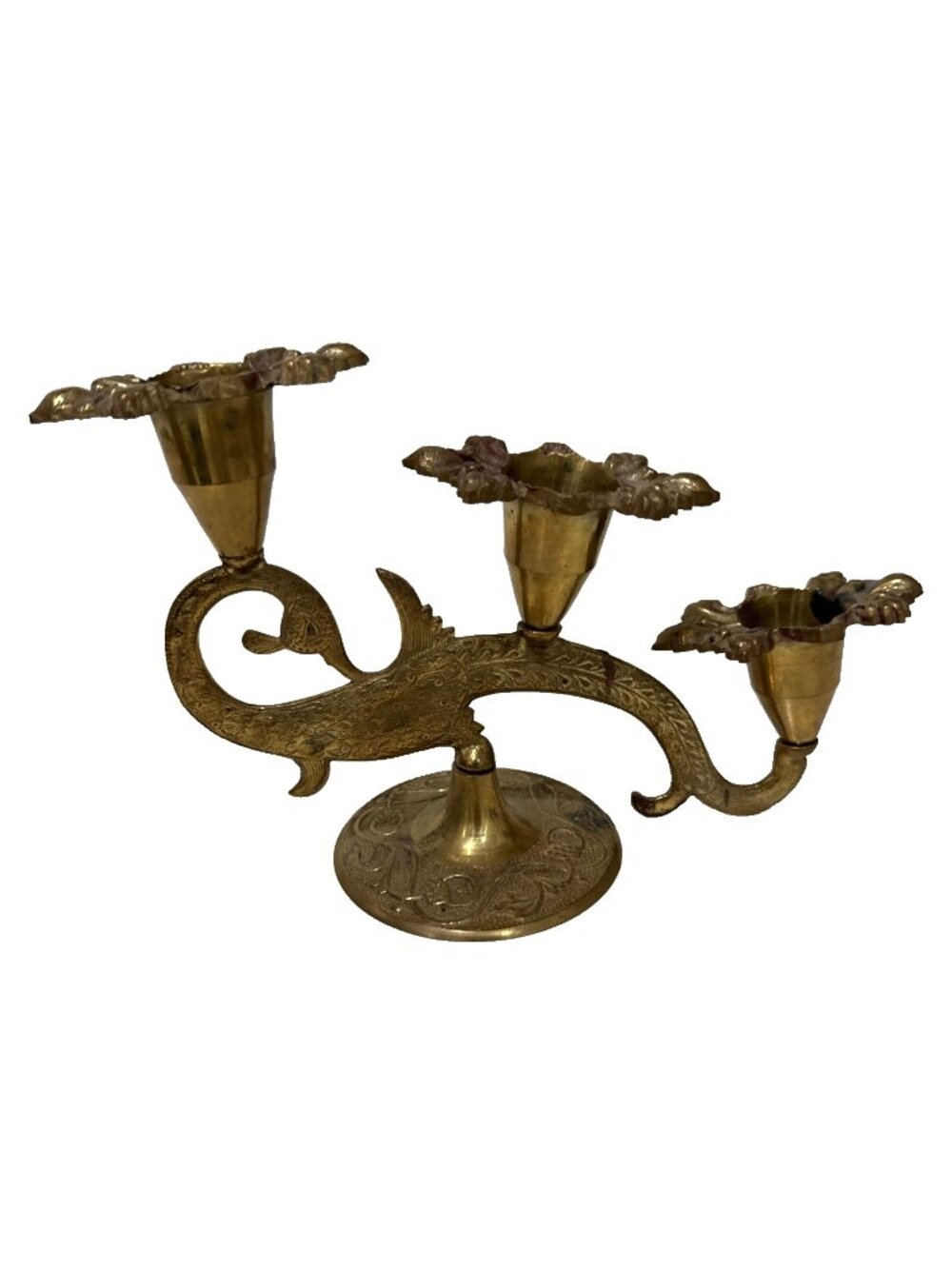 Vintage Antique Heavy Brass Sea Serpent Fish Ornate Candle Holder Candelabra